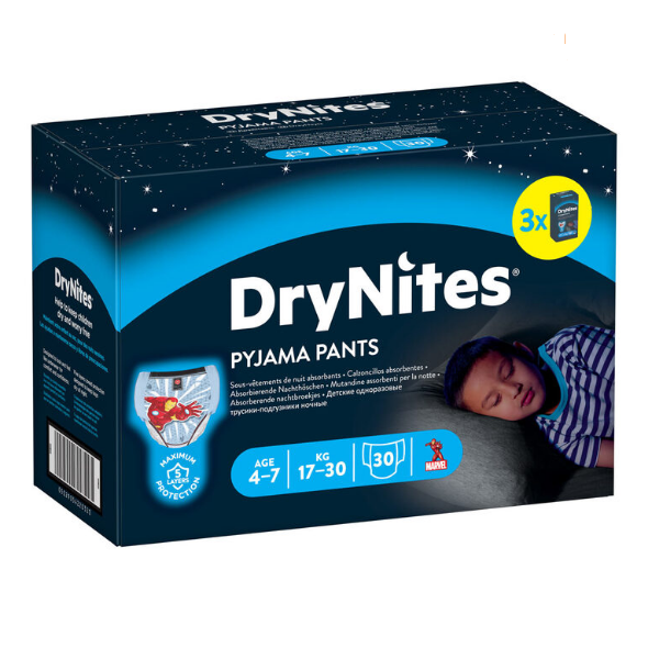 Huggies DryNites 5 Layers Comfortable Pyjama Pants for Boys 4-7 Years, 30 Pack - Papaval