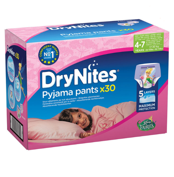 Huggies DryNites 5 Layers Comfortable Pyjama Pants for Girls 4-7 Years, 30 Pack - Papaval