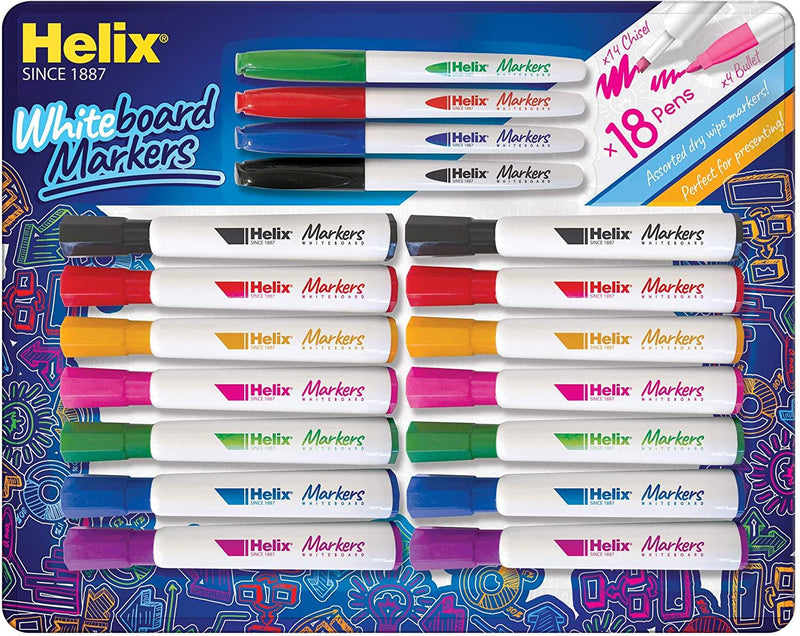 Helix Dry Wipe Whiteboard Marker Pens Set - 18 Piece - Papaval
