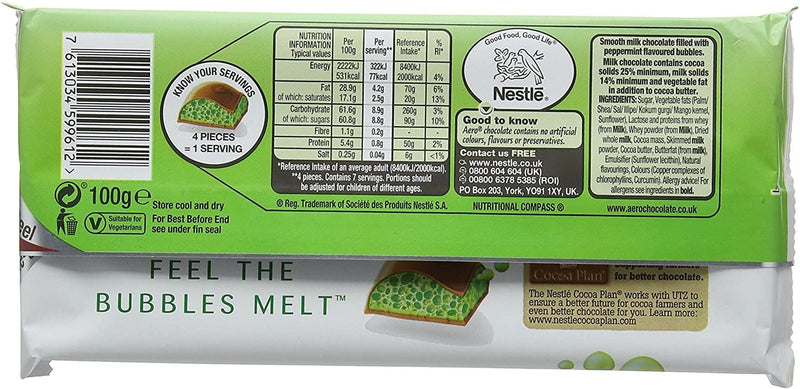 FULL BOX OF NEW NESTLE AERO PEPPERMINT MINT CHOCOLATE BAR 24 x 36 g - Papaval