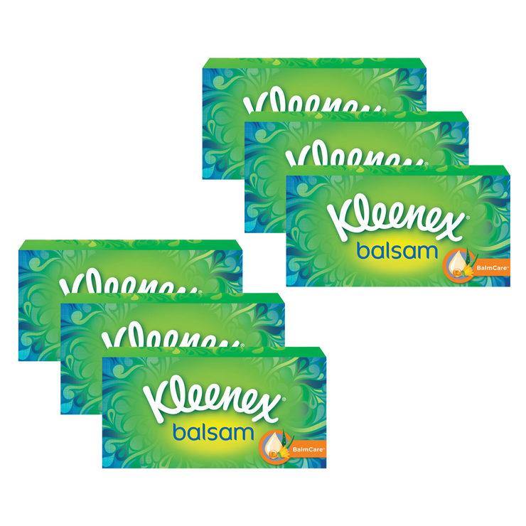Kleenex Balsam Facial Tissues, 6 x 64 Sheets Protective Balm for Cold and Flu Symptoms - Papaval