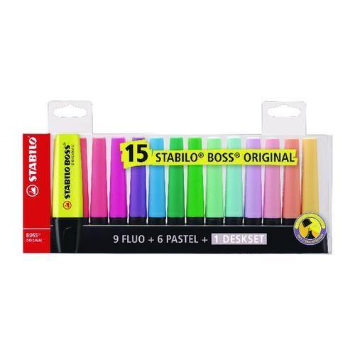 Highlighter - STABILO BOSS ORIGINAL Deskset of 15 Assorted Colours - Papaval