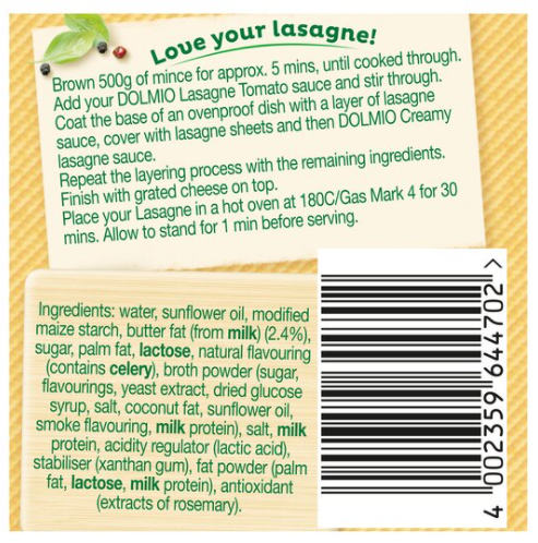 Dolmio Lasagne Original Red Tomato Sauce 6 * 500g