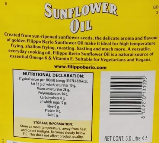 Filippo Berio Sunflower Oil, 5L