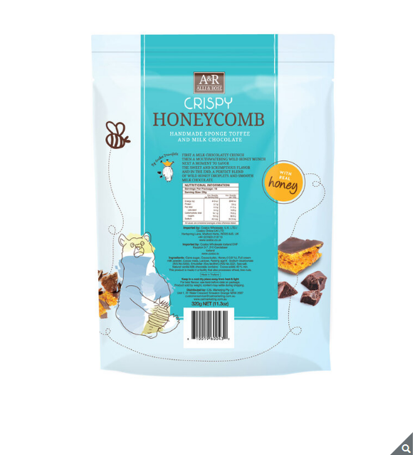Alli & Rose Crispy Honeycomb Sponge Toffee Milk Chocolate Honey - 320 g - Papaval