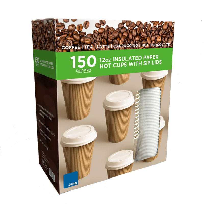 Jena 12oz Hot Cup & Lids, 150 Pack