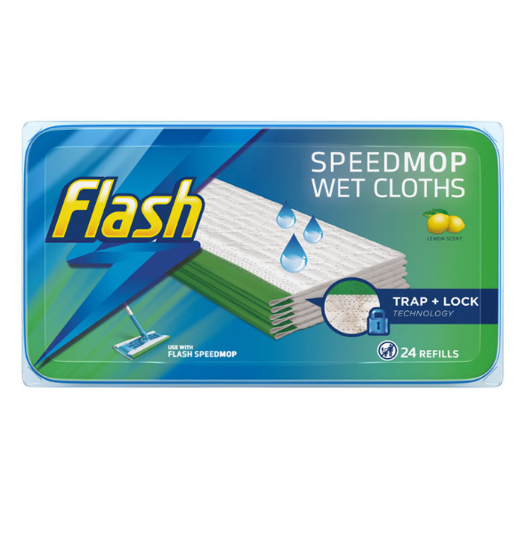 Flash Speedmop Hygienic WET CLOTHS Refills Lemon (24 per Pack) Speed Mop Refill Pack - Papaval