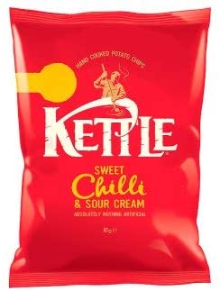 Kettle Crisps - Sweet Chilli £ Sour Cream - British Potato Chips - No Artificial Colours or Preservatives - 80g Bag - 12 Pack