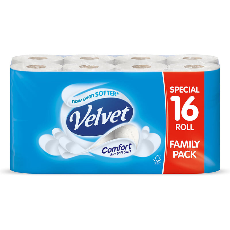 Velvet Comfort 2-Ply Toilet Tissue, 16 Rolls