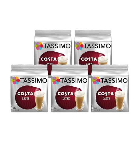 Tassimo Costa Latte Authentic smooth taste Coffee Pack of 5x8 Pods(40 servings) - Papaval