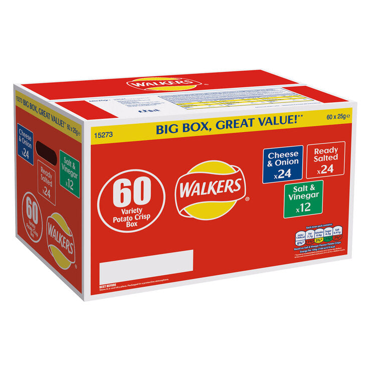 Walkers Crisps Large Variety Box, 60 x 25g