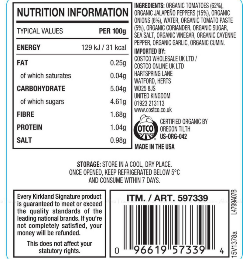 Kirkland Signature Organic Salsa Pack of 2x1.08kg