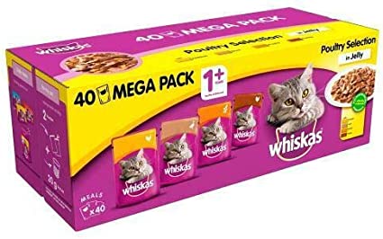whiskas 1+ Cat Pouches Poultry in Jelly 12 x 100g (PACK OF 4)