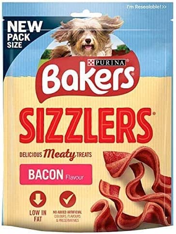 Bakers Sizzlers Bacon Dry Dog Treats Pack of 6x90g