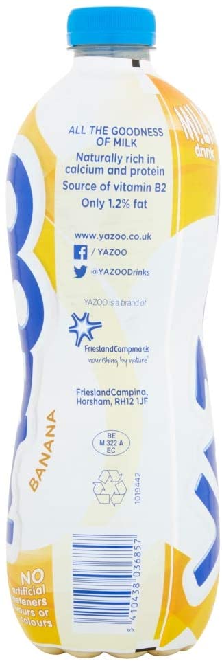 YAZOO Banana Milk Drink 1 Litre (Pack of 6)