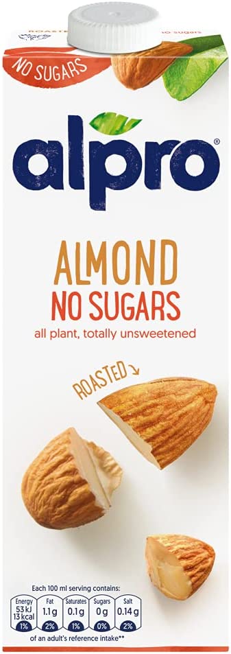 Alpro Almond No Sugars Plant-Based Long Life Drink, Vegan & Dairy Free, 1L (Pack of 8)