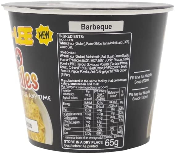 KO-LEE BBQ Flavour Go Cup Noodles, 65 g, (Pack of 6)