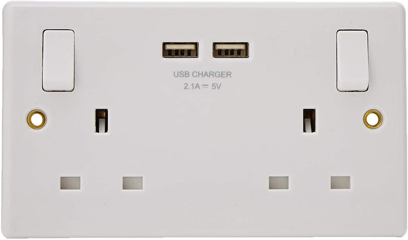 Masterplug Double Switched Socket with USB Charging Twin pack