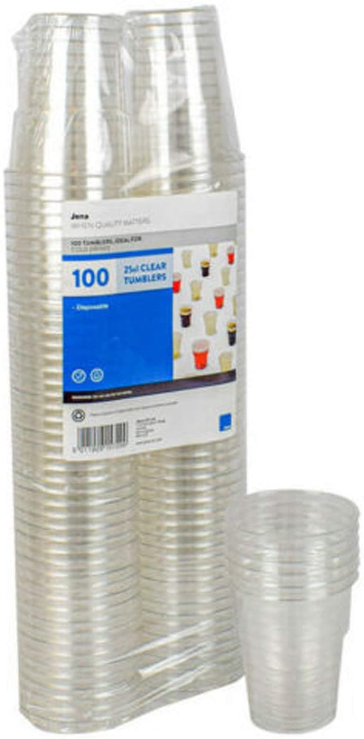 Jena Disposable Strong & Transparent Plastic Tumblers (250 ml x Pack of 100),