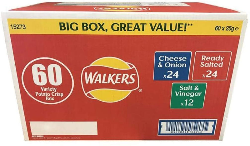 Walkers Crisps Large Variety Box, 60 x 25g