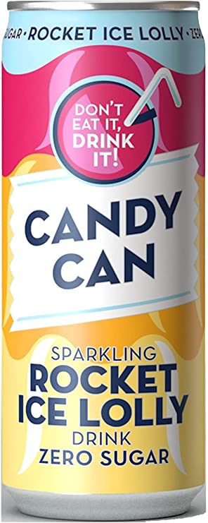 Candy Can, Rocket Ice Lolly, Fizzy Drink, Nostalgic American Soda Flavours, Sugar Free, Sparkling Pop Cans (330ml x 12 Pack)