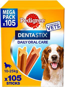Pedigree DentaStix Daily Dental Chews Medium Dog 10-25kg Pack of  105 Sticks