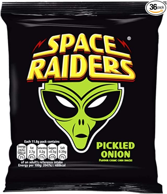 Space Raiders Pickled Onion Flavoured Cosmic Corn Snack Crisps 36 X 25GM
