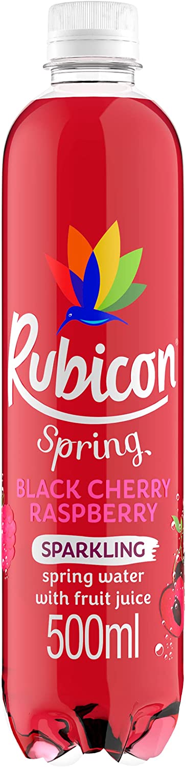 Rubicon Spring Black Cherry Raspberry Flavoured Sparkling Spring Water, 500ml - Pack of 12