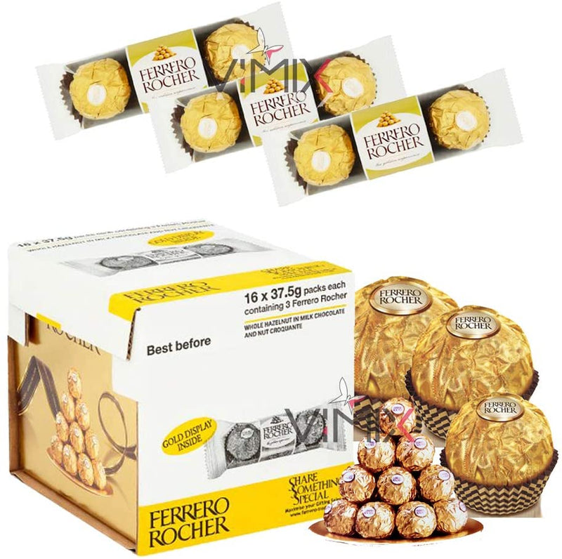 FERRERO ROCHER Chocolate PRALINES Treat Pack 3 Pieces 16 x 37.5 g