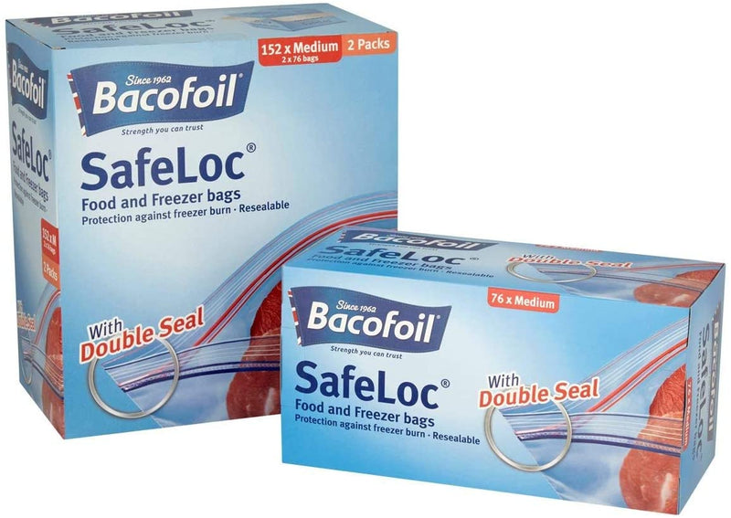 Bacofoil Safeloc Food and Freezer Medium Double seal Bags, 152 Pack (2 x 76 bags)