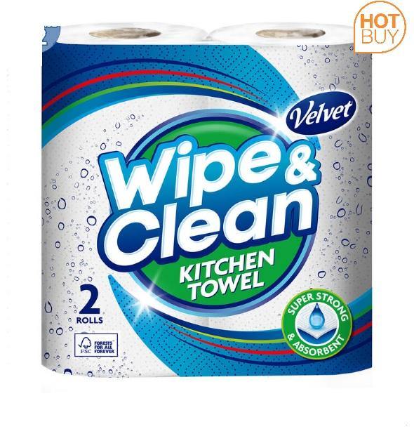 Velvet Wipe and Clean Kitchen Roll Towel, 20 x 75 Sheet Pack - 2 Pack - Papaval