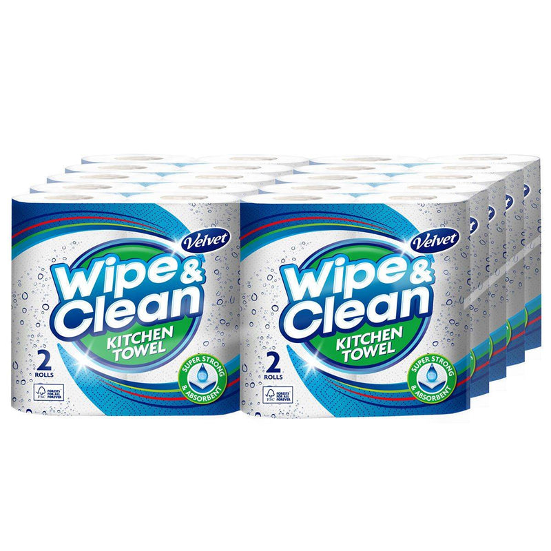 Velvet Wipe and Clean Kitchen Roll Towel, 20 x 75 Sheet Pack - 2 Pack - Papaval