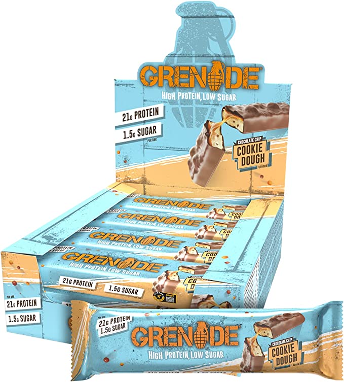 Grenade High Protein and Low Carb Bar, Chocolate Chip Cookie Dough, 12 x 60 g