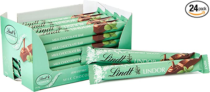 Lindt Lindor Mint Milk Chocolate Snacking Bar 38g (Pack of 24)
