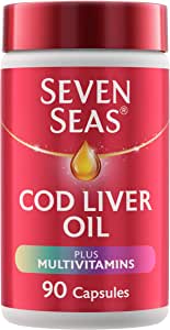 Seven Seas Cod Liver Oil Tablets, Plus Multivitamins & 110 mg Omega-3,  High Strength Capsules With Fish Oil, Plus Vitamin D, C, B12 & B6 & A, Folic Acid And Biotin, With EPA & DHA (4x90Count)