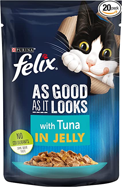 PURINA FELIX AS GOOD AS IT LOOKS Tuna in Jelly Wet Cat Food Pouch 100g (Pack of 20)