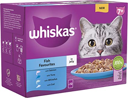 WHISKAS 7+ Cat Pouches Fish Favourites in Jelly 12x85g