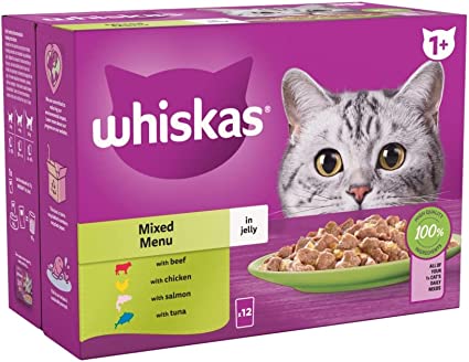 Whiskas 1+ Mixed Selection in Jelly 48x85g Pouches, Adult Cat Food (12x85g)