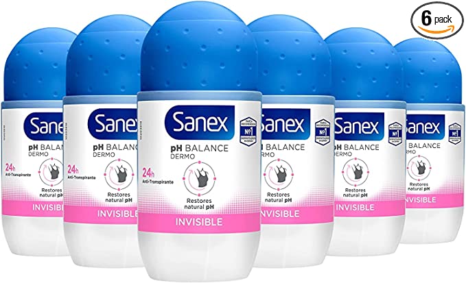 SANEX DERMO Invisible Deodorant Roll-on  For All Skin Types 50 ml Pack of 6