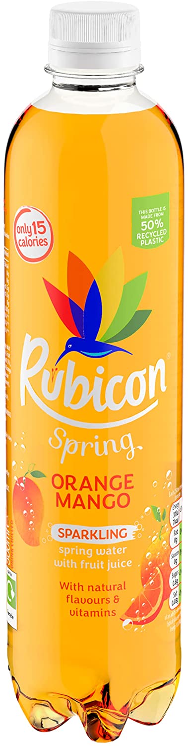 Rubicon Spring Orange Mango Flavoured Sparkling Spring Water, 500ml - Pack of 12