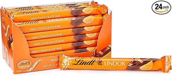 Lindt LINDOR Milk Orange Chocolate Snacking Bar (Pack of 24)