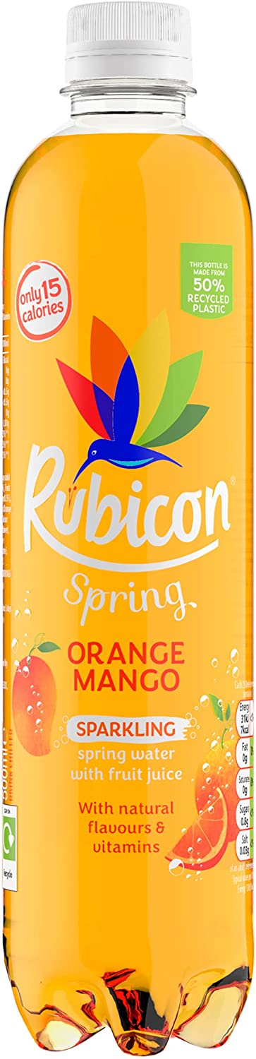 Rubicon Spring Orange Mango Flavoured Sparkling Spring Water, 500ml - Pack of 12