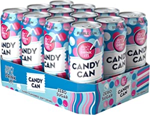 Candy Can, Bubblegum , Fizzy Drink, Nostalgic American Soda Flavours, Sugar Free, Sparkling Pop Cans (330ml x 12 Pack)
