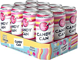 Candy Can Sparkling Soda, Marshmallow Flavour, Sugar-Free and Gluten-Free, Pack of 12 x 330ml Cans