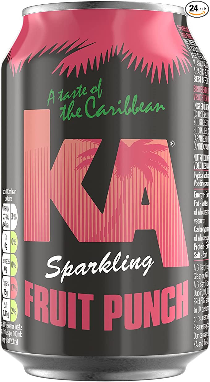 KA Sparkling Fruit Punch | 24 x 330ml Cans | Based on Original Jamaican Soft Drink Recipes | A Taste of the Caribbean