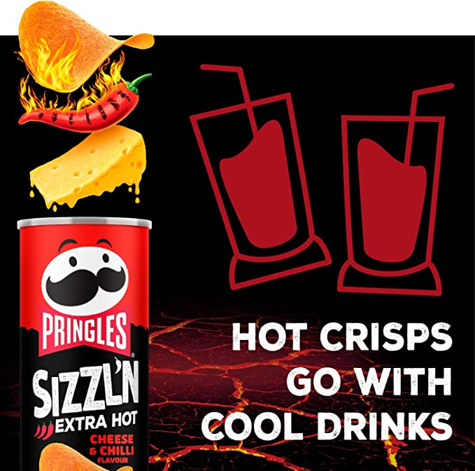 Pringles Sizzl'n Extra Hot, Cheese & Chilli, 180g (Pack of 6)