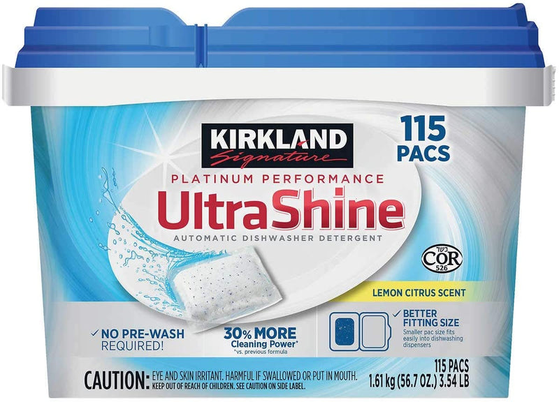 Kirkland Signature UltraShine Dishwasher Detergent Pacs, Lemon Citrus, 115 Ct