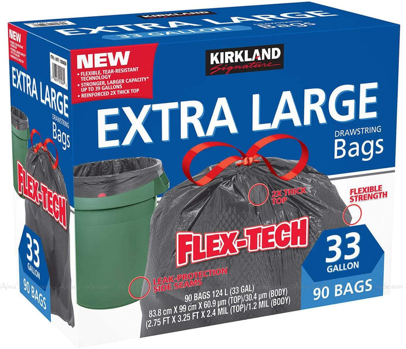 Kirkland Signature 33 Gallon Flex-Tech Bin Bags, Pack Of 90 Bags