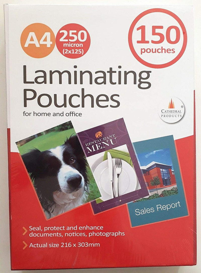 Cathedral Laminating Pouches for Home & Oficce 150 Pouches A4 250 Micron