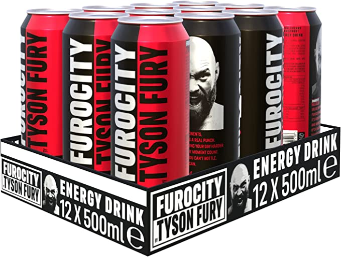 Furocity by Tyson Fury Energy Drink, Sour Cherry Knockout - Contains 157mg Caffeine with Low Sugar High in Vitamins B6, B12 and Taurine - Case of 12 x 500ml Cans